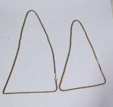 Two 9ct yellow gold rope chains (2), 7.4 grams longest is 56cm