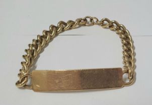 Heavy 9ct yellow gold (blanc) I D bracelet, 37 grams approx 20cm long