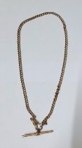 9ct rose gold Albert chain with T-bar (a/f), 12.5 grams approx 36cm long