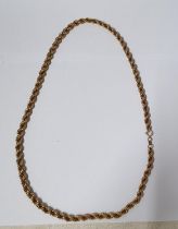 Hallmarked 9ct bi-coloured gold thick rope chain, 36 grams 64cm long