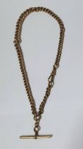 9ct rose gold, heavy Albert chain with T-bar, 32 grams approx 32cm long