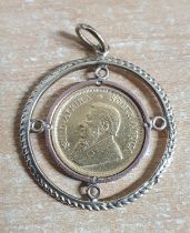 1982 1/10th Krugerand set in a 9ct yellow gold pendant, 6.6 grams