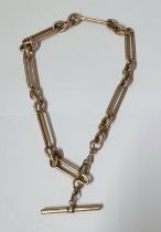 Heavy 9ct rose gold long-linked albert chain with T-bar, 25 grams 33cm long