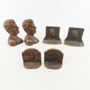3 sets of brass bookends, Lincoln & The Last Trail