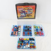 Mixed diecast cars in Matchbox case