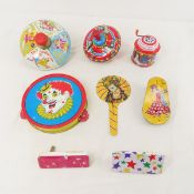 Vintage Tin noisemakers, clown tambourine