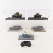 6 1:43 Scale Military tanks, 5 in cases