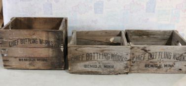 3 Chief Bottling Works Wood Beverage Crates