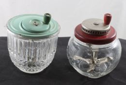 2 Antique Glass Beater Jars Green & Red