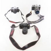 3 Vintage Pentax Cameras K1000, P3, Super Program