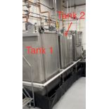 Used Titan 550 Gal SS IBC Square Solvent Storage Tanks w/ Pneumatic Mixer Attachment.