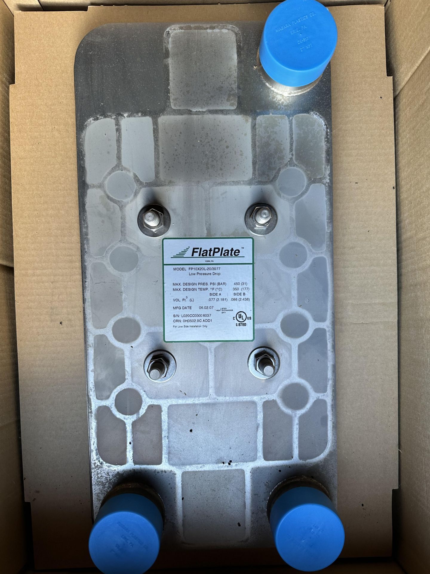 Lot of (5) New/Still-In-Box FlatPlate Heat Exchanger Plates. All Model FP10x20L-20/3977