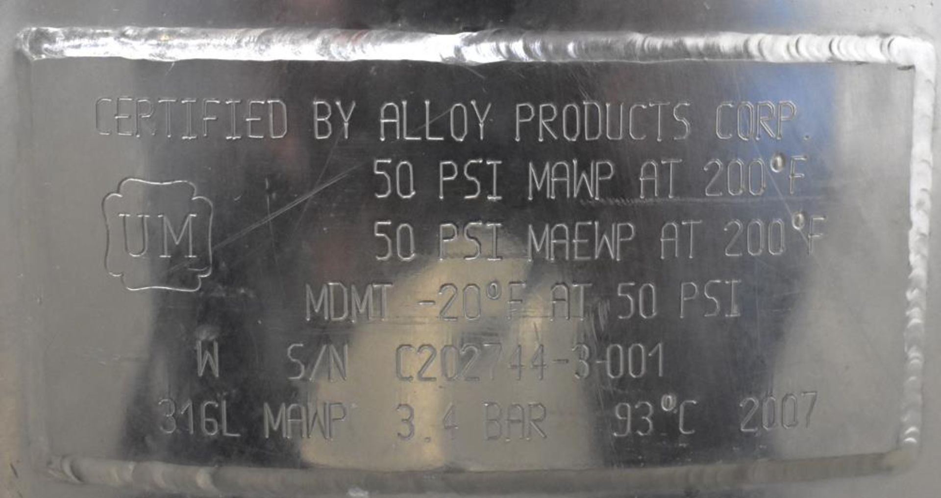 Used- Alloy Products 30 Gallon Pressure Vessel / Mix Tank, Stainless Steel, Vertical. - Image 13 of 13