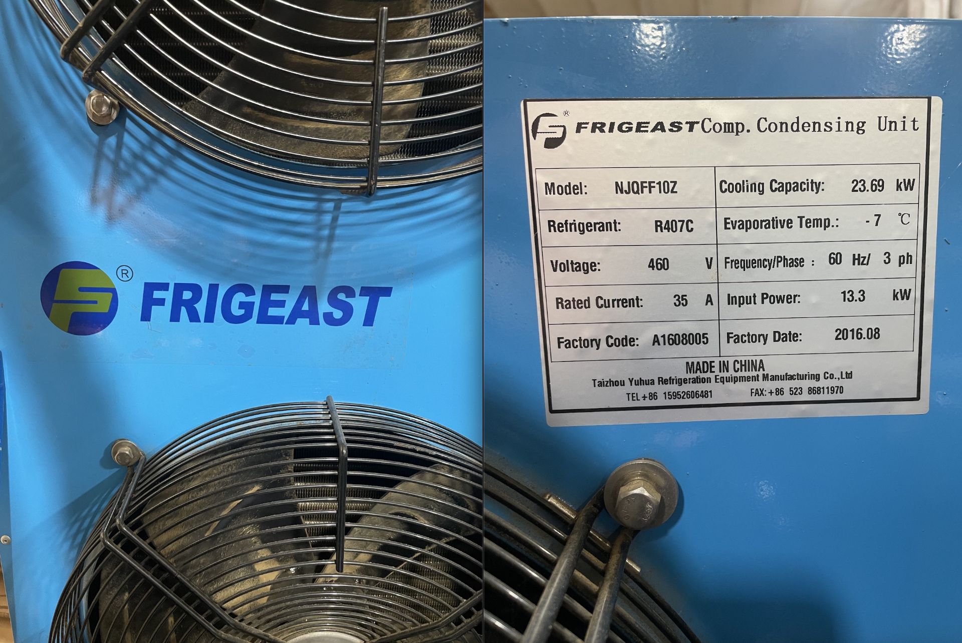 New/ Still-In-Crate Frigeast Condensing Unit for Chilling System. Model NJQFF10Z.