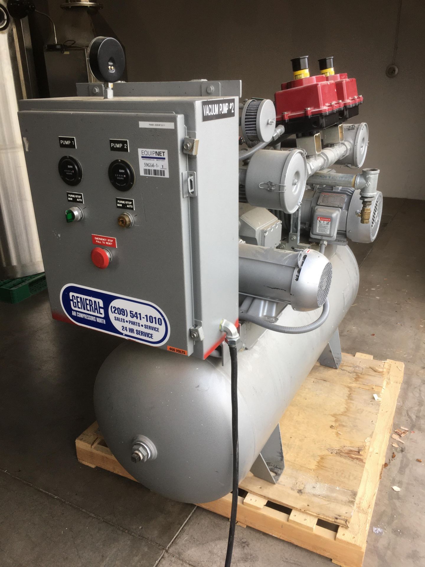 Used BuschTwo-Stage Reciprocating Vacuum pump, System w/ Receiver tank mounted.
