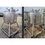 Lot of (2) Used- DCI Reactors, 120 Gallon / 454 Liter Capacity, 316L Stainless Steel, Vertical.