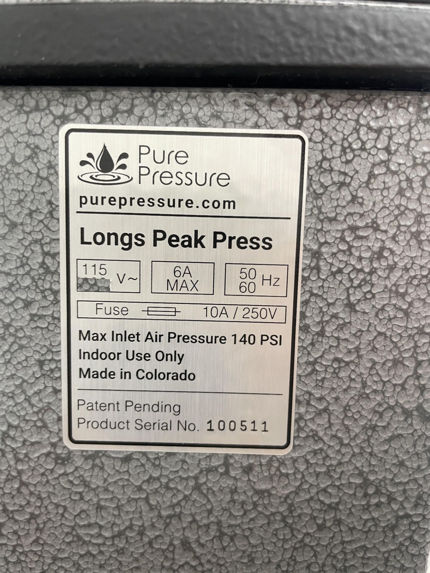 Used Pure Pressure Rosin Press. Model Longs Peak - Image 5 of 11