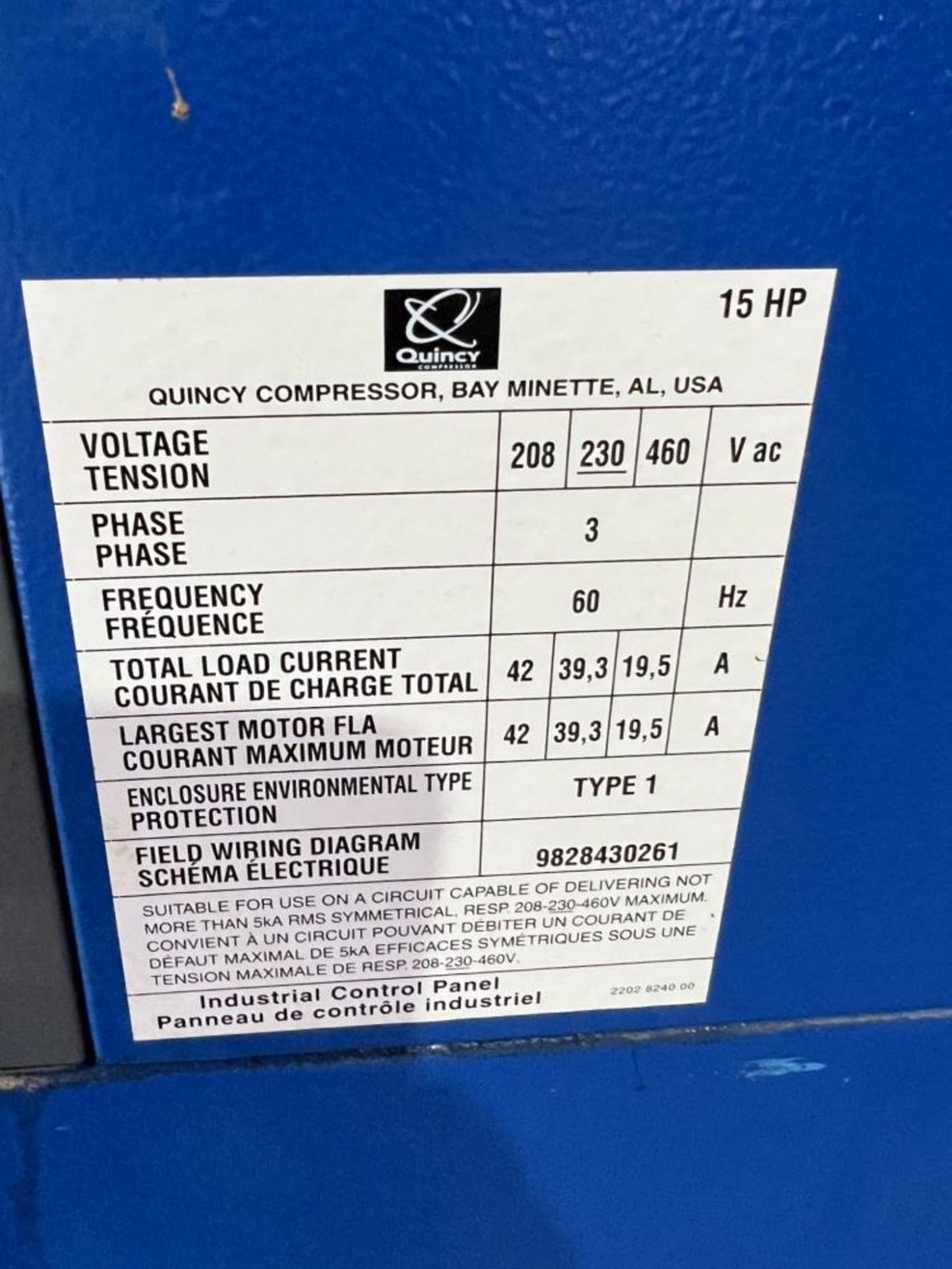 Used- Quincy QGS Rotary Screw Air Compressor, Model QGS-15. - Image 12 of 15