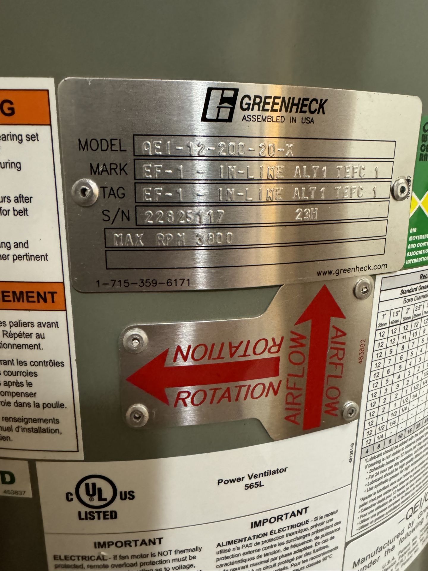 New/Unused Greenheck Mixed Flow Fan & Exhaust Unit. Model QEI-12-200-20-X - Image 3 of 5