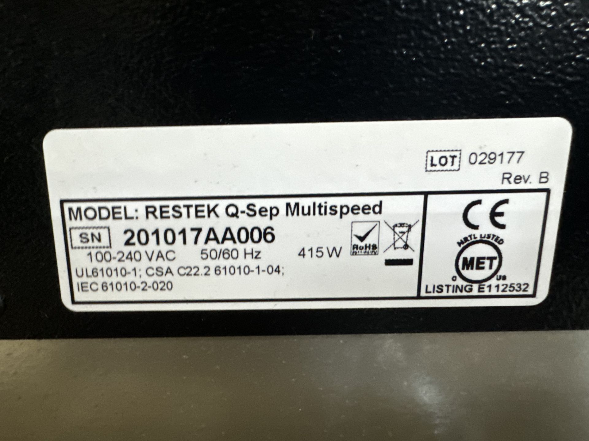 Used Restek Multi-Speed Lab Centrifuge. Model RESTEK Q-sep Multispeed - Image 2 of 4