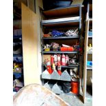 LOT - ASSORTED ITEMS- CONTENTS ONLY - RACKS NOT IN SALE; FIRE EXT, ROPE, MASONARY GROUT BAGS,