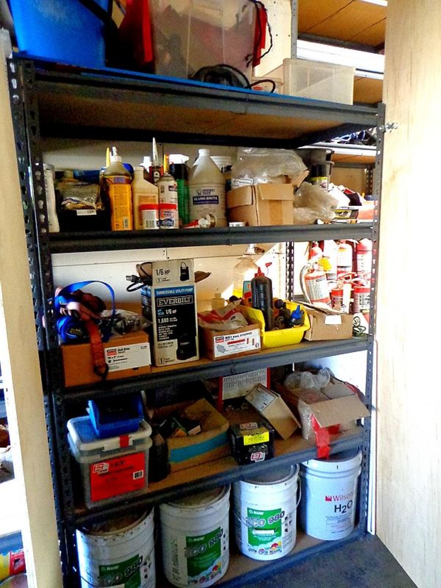 LOT - ASSORTED ITEMS- CONTENTS ONLY - RACKS NOT IN SALE; QUICK DRIVE SCREWS, DRY WALL SCREWS, MADI