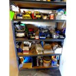 LOT - ASSORTED ITEMS - CONTENTS ONLY - RACKS NOT IN SALE; EPOXY SHIELD, SCREW, NAILS, HANDLE