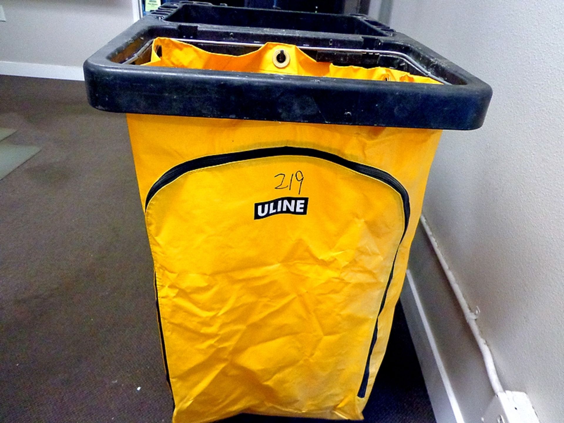 JANITORIAL CARTS - (W/BAG), GARBAGE CANS, 2 SIGNS - Image 2 of 4