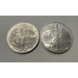 2 PCS 2010 SILVER EAGLES 1 OZ FINE SILVER COINS