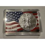 2018 SILVER LIBERTY IN A TWO TROY OUNCE BAR LARGE AMERICAN FLAG DESIGN