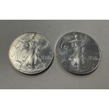 2 PCS 1999 SILVER EAGLES 1 OZ FINE SILVER COINS