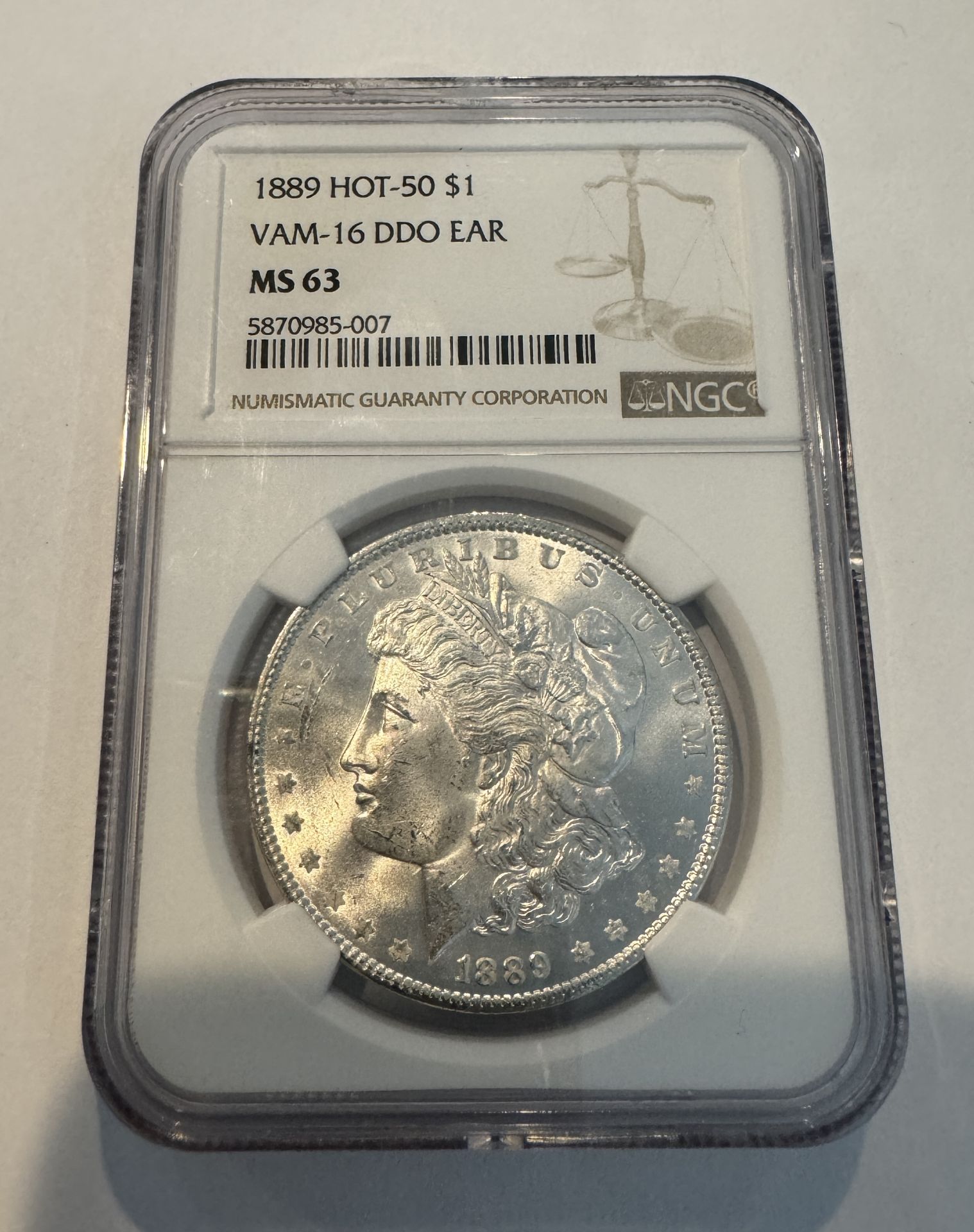 1889 SILVER DOLLAR HOT-50 LIST $1 VAM-16 COIN MS-63 DDO EAR NGC