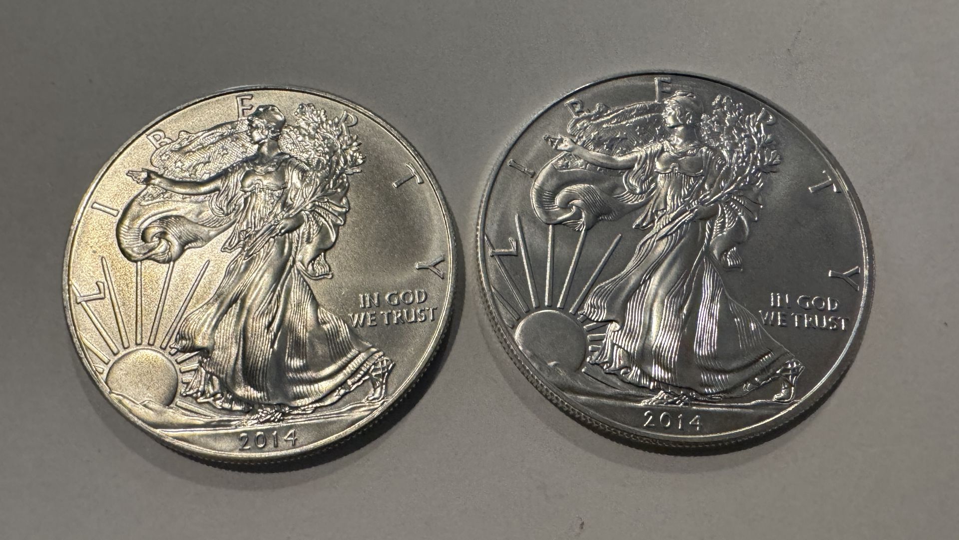 2 PCS 2014 SILVER EAGLE 1 OZ FINE SILVER