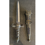 Metal Dagger detailed. Lion engraving handle + Metal Sheath W / belt clip + Lock