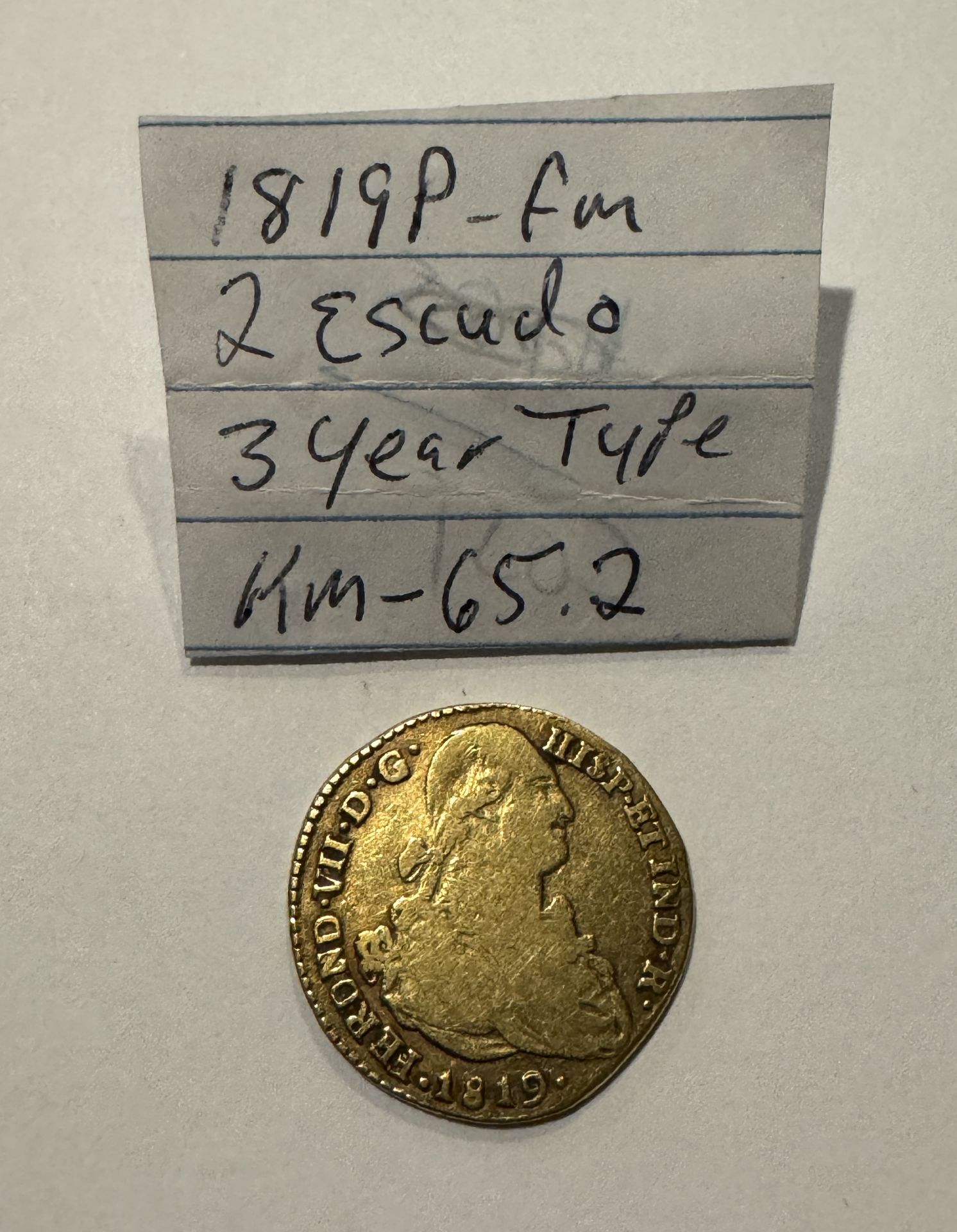 1819P-FM 2 ESCUDO 3 YEAR TYPE GOLD COIN KM-65.2 - Image 2 of 2