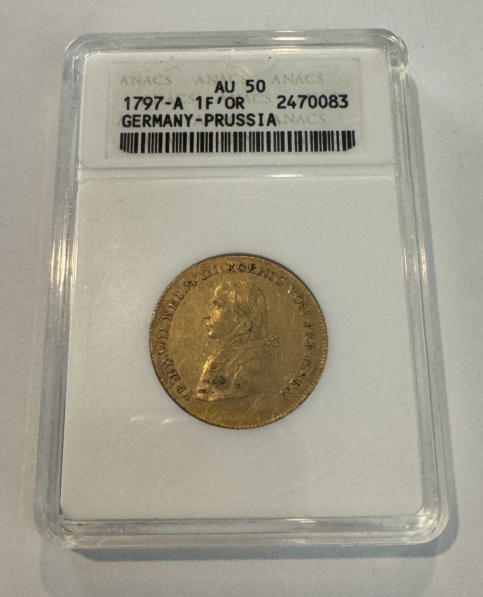 GOLD COIN 1797-A 1F'OR FROM GERMANY PRUSSIA ANACS GRADED AU 50