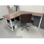 L SHAPED DESK WITH CHAIR + CABINET