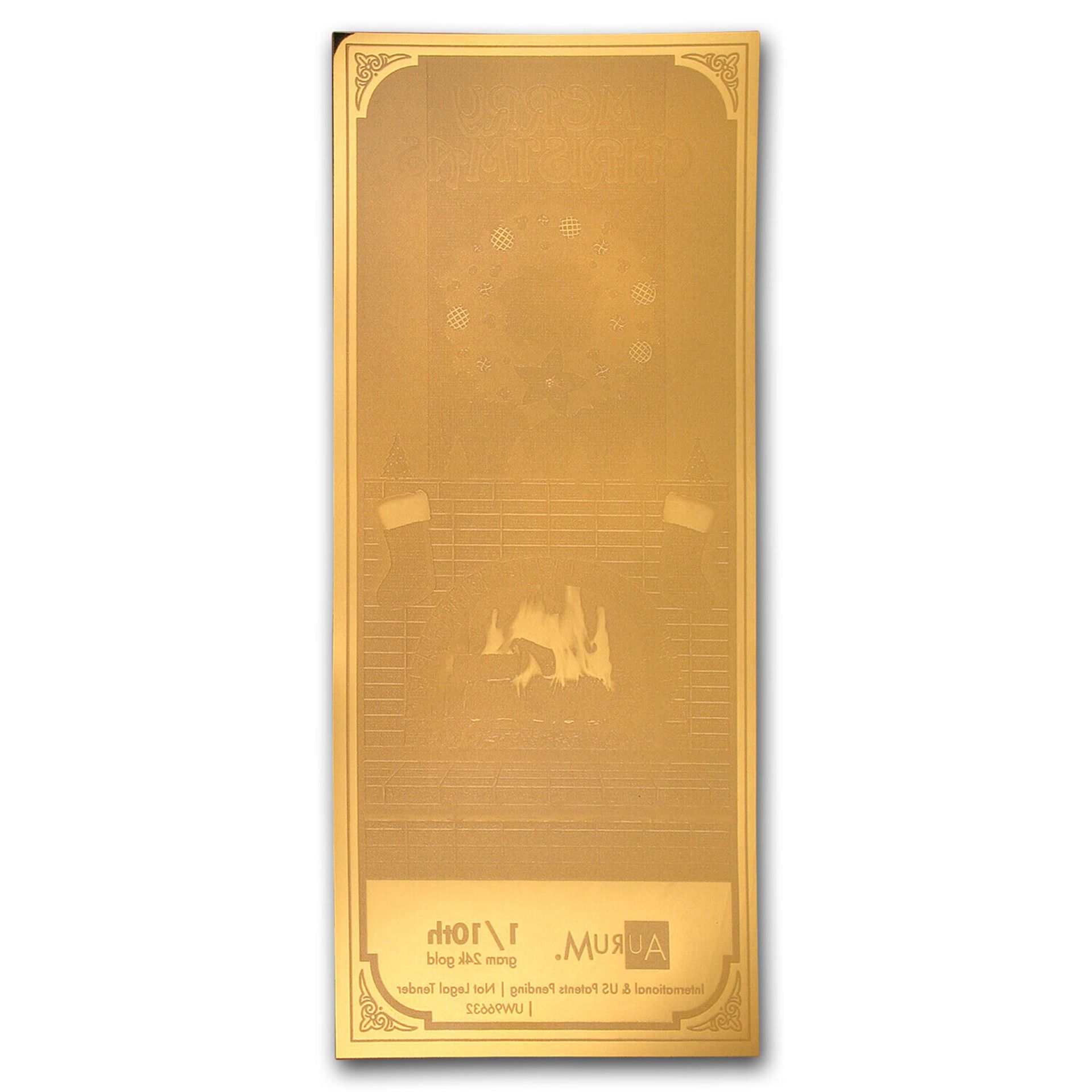 1/10 gram Gold Aurum Note - Merry Christmas - Fireplace, 24K - Image 2 of 2