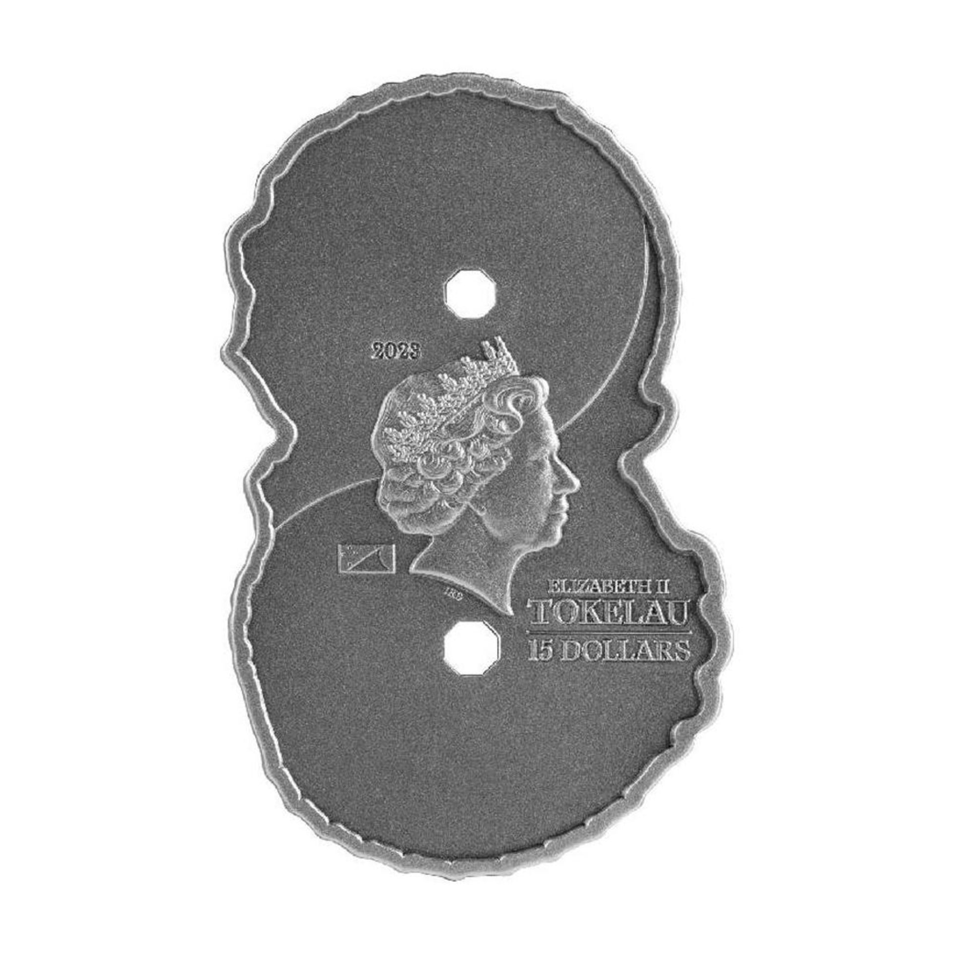 Tokelau 2023 $15 3-oz Silver Figure 8 Dragon & Rabbit High Relief Antiqued - Image 2 of 3