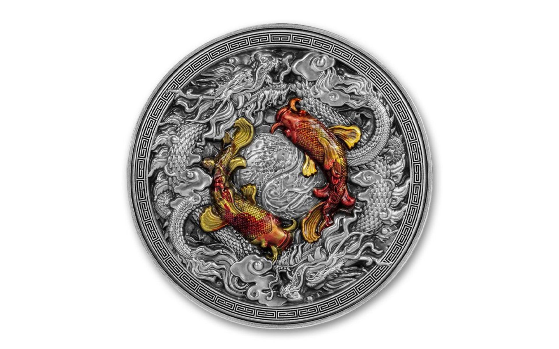 2023 13.5 oz Antique Bi-Metal Republic of Chad Koi And Dragons Coins (High Relief) - Image 3 of 4