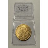 1877-CC $20 GOLD COIN, GRADED VALUE $12,000