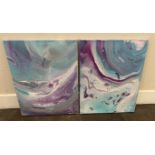 2 SMALLER CANVAS PAINTINGS, BOTH SIMILAR DESIGN