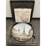 COLLECTIBLE CERAMIC PLATE - EIFFEL TOWER PAINT - IN ORIGINAL BOX WITH PAPERS