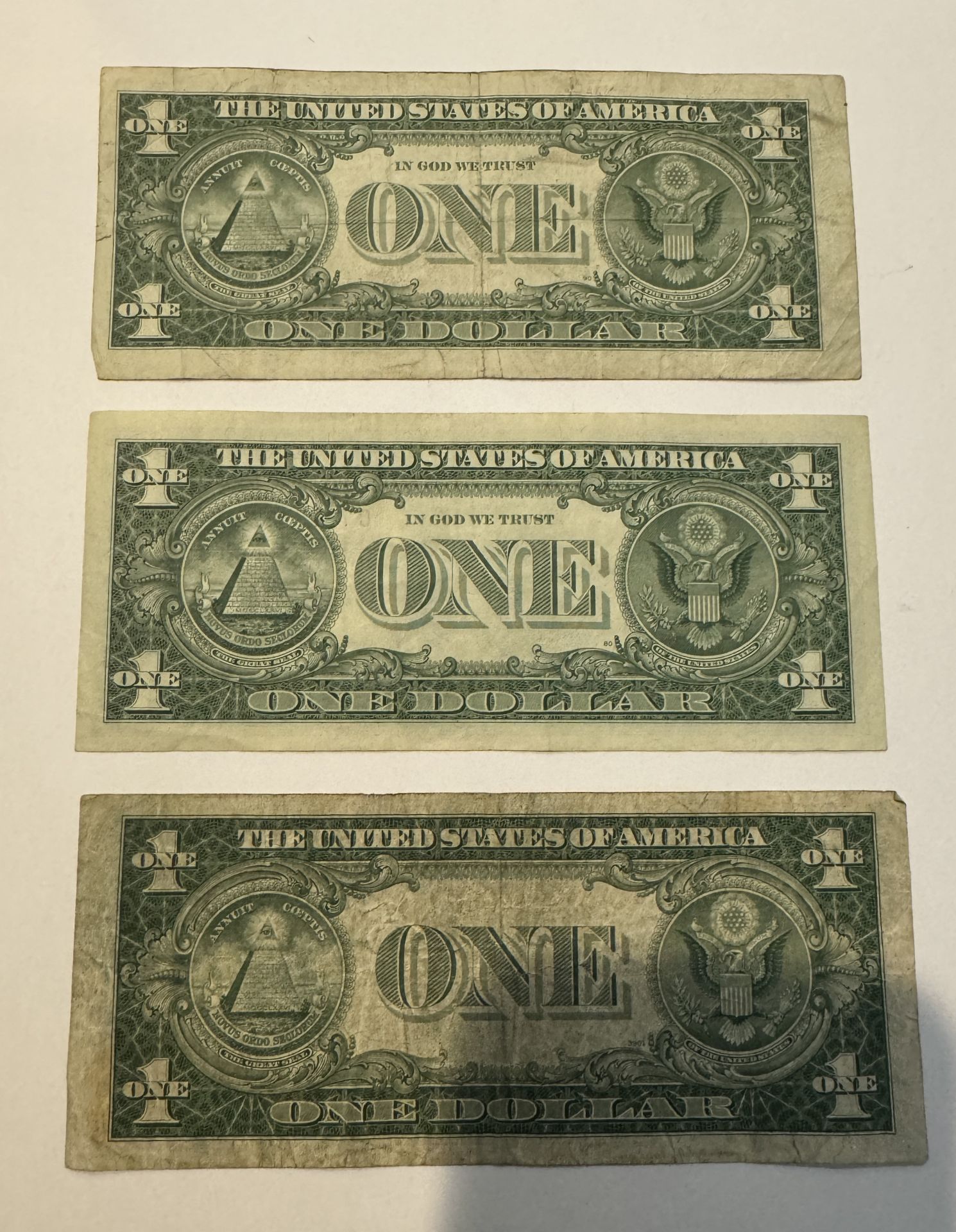 THREE $1 USA DOLLAR BILLS - BLUE SEAL SERIES 1957 - 1935B - Image 2 of 2