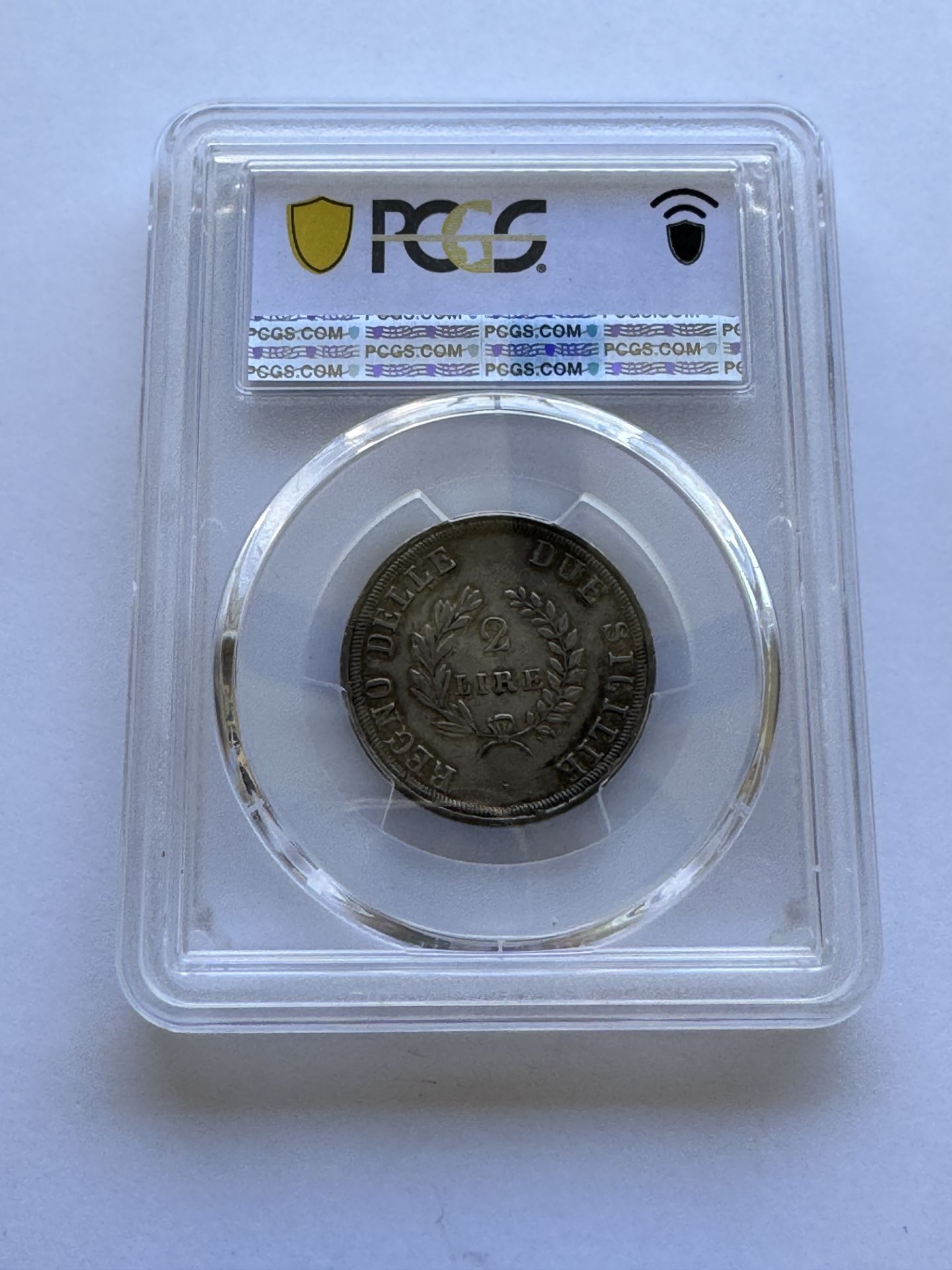1813 ITALIAN STATES NAPLES 2 LIRA COIN PCGS AU50 - Image 2 of 2