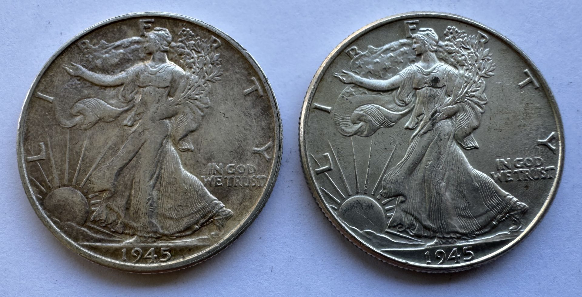 TWO PIECES OF 1945 WALKING LIBERTY HALF DOLLAR COIN