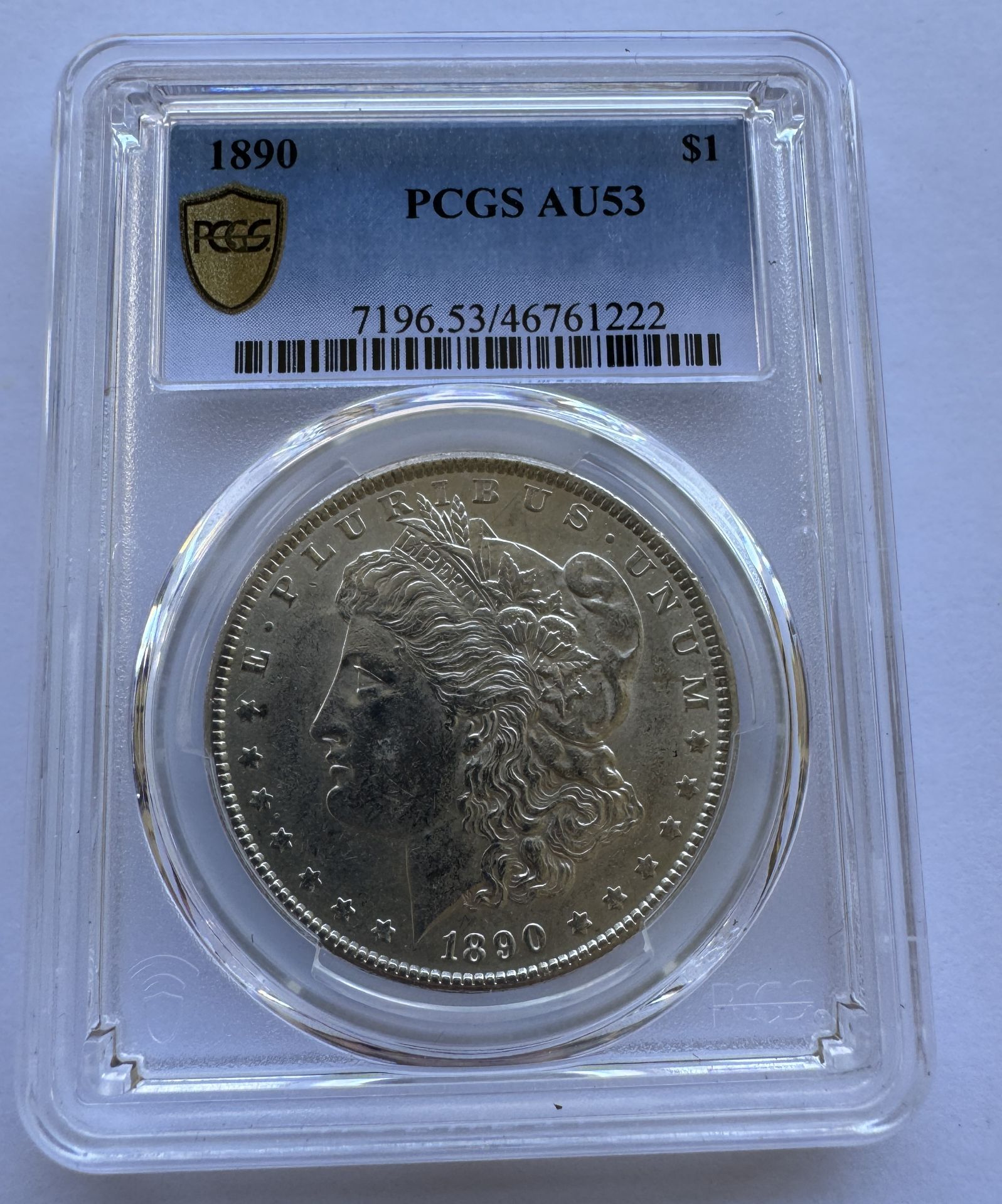 1890 $1 MORGAN SILVER DOLLAR COIN PCGS AU53