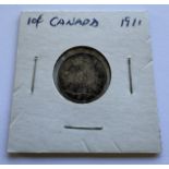 1911 CANADA 10 CENTS GEORGE V COIN