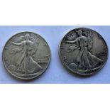 TWO PIECES OF 1942 WALKING LIBERTY HALF DOLLAR COIN