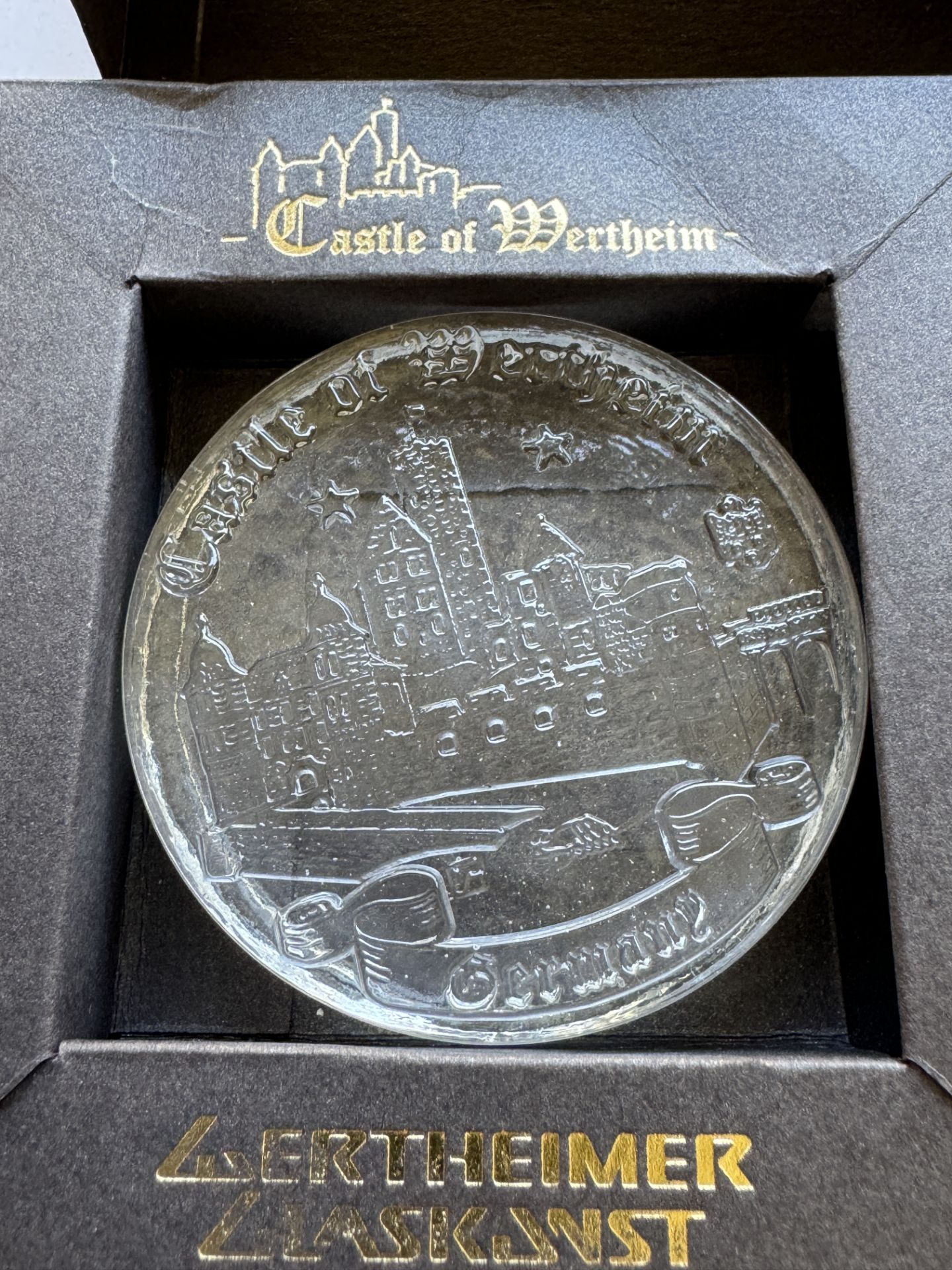 CASTLE OF WERTHEIM - THE COIN BY WERTHEIMER GLASKUNST - GERMANY MEDAL GLASS